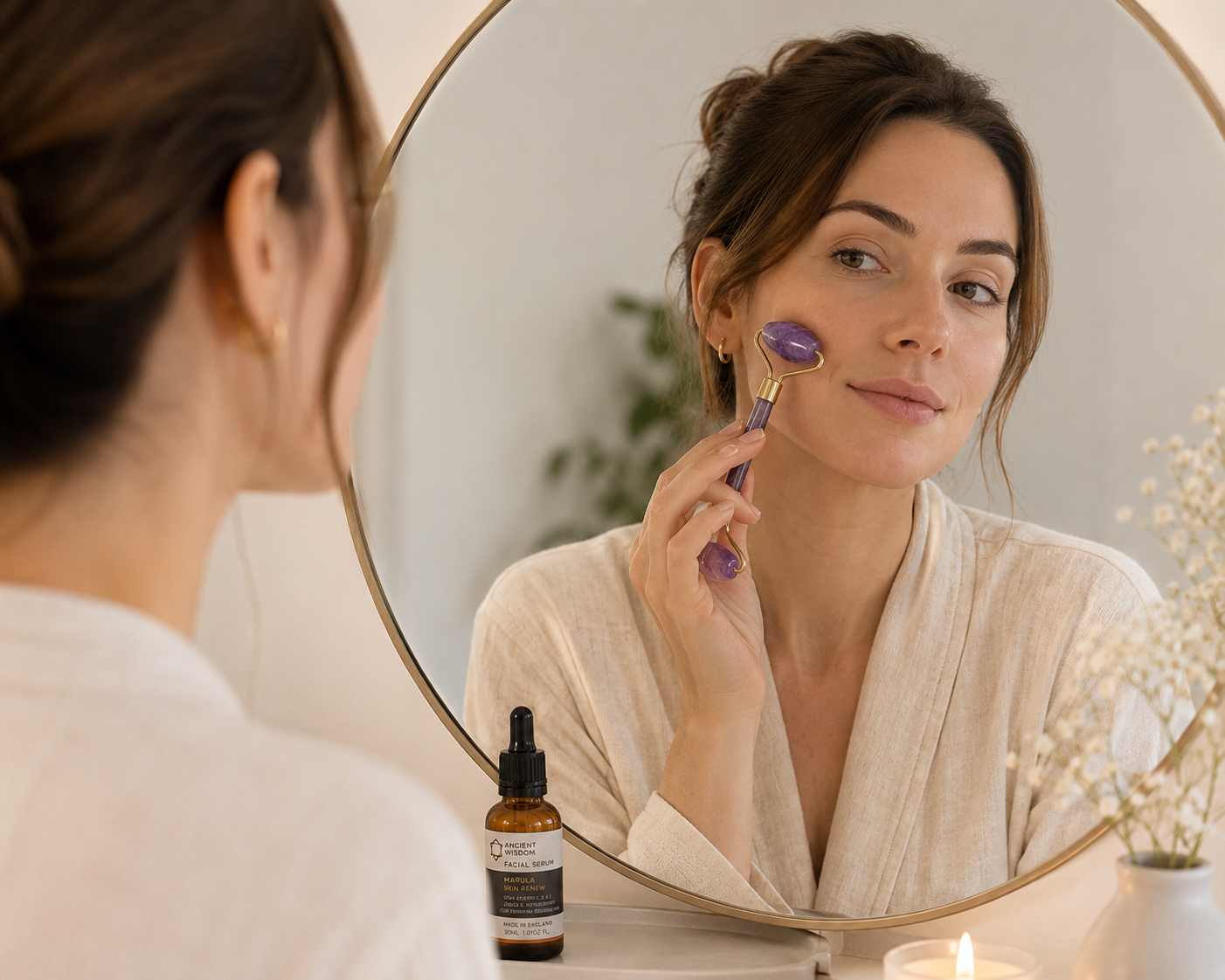 Pack Ritual Facial Amatista Pure · Rodillo + Sérum Brillo Diario