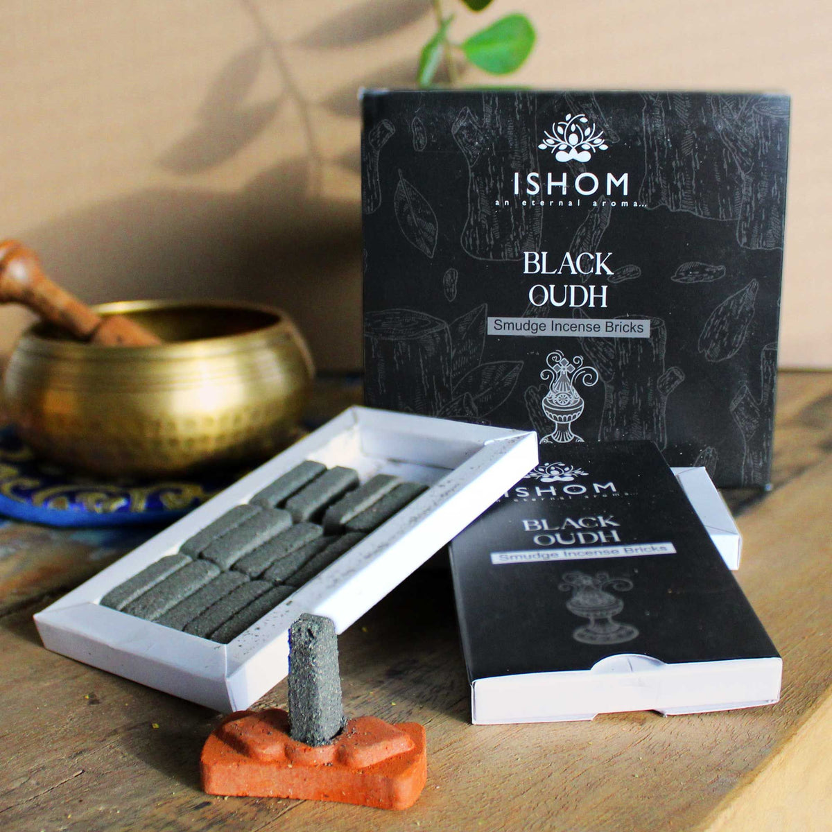 Pack de 15 Ladrillos de Incienso Natural con Quemador – Madera Negra
