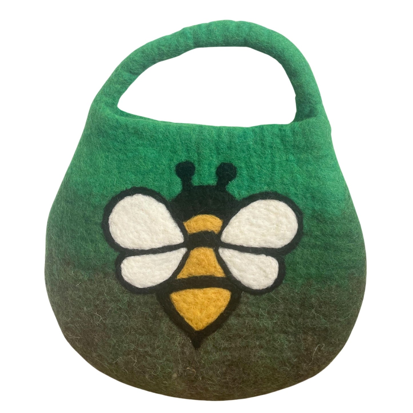 Bolso de Fieltro al Agua con Asa con Imán Verde y Figura de Abeja