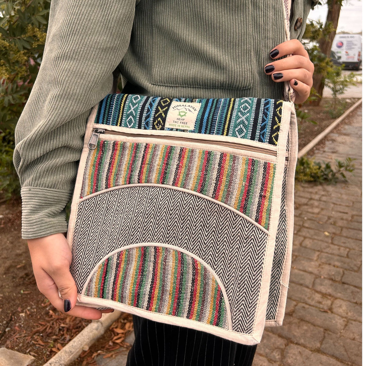Bolso Mensajero de Cáñamo para Portátil - Curvas