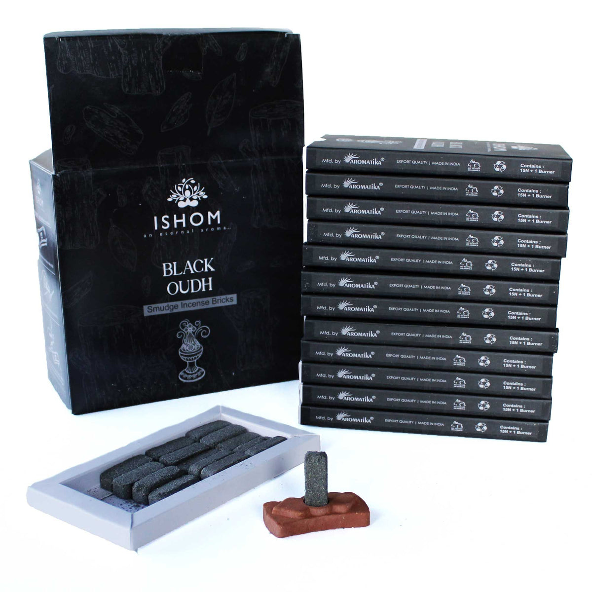 Pack de 15 Ladrillos de Incienso Natural con Quemador – Madera Negra