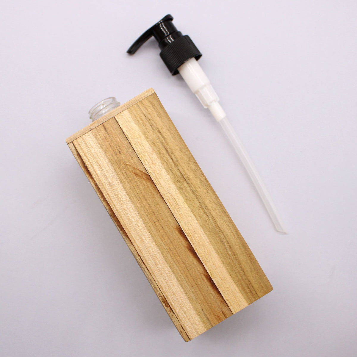 Dispensador de Jabón de Madera de Teca Natural - Cuadrado