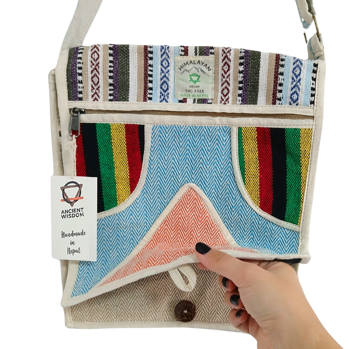 Bolso Mensajero de Cáñamo para Portátil - Triángulos