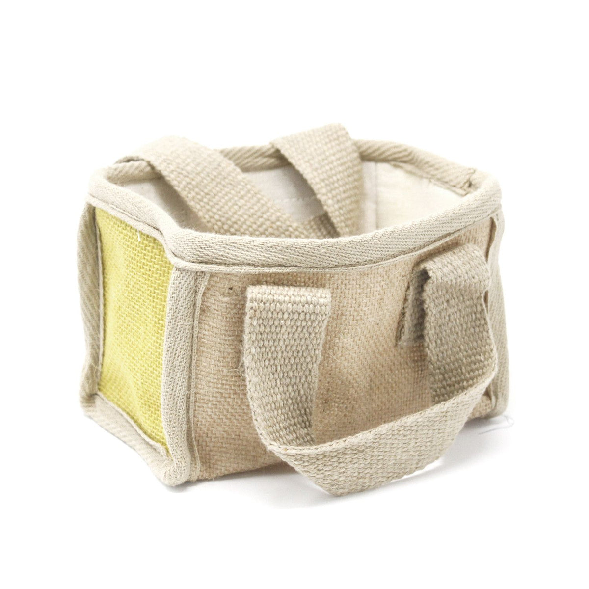 Cesta Pequeña de Yute & Algodón de Color Amarillo (16x10x12cm)