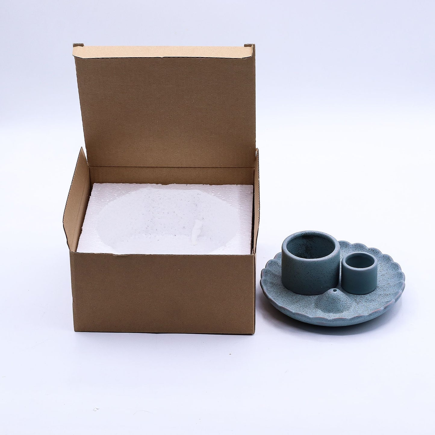 Soporte cerámico para Palo Santo e Incienso - Flor de loto - Azul