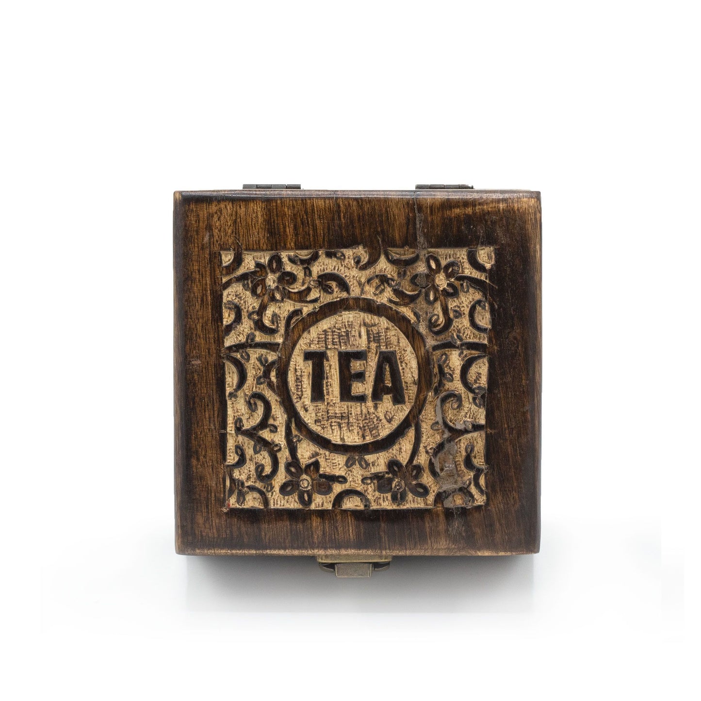 Caja de Té en Madera Tallada con 4 compartimentos