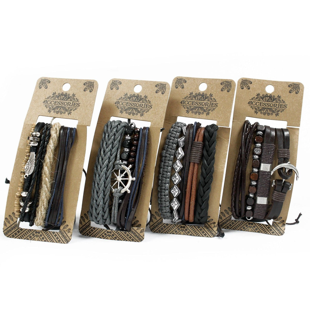 Set de Pulseras de Hombre - Metal y Cuero (diseño aleatorio)