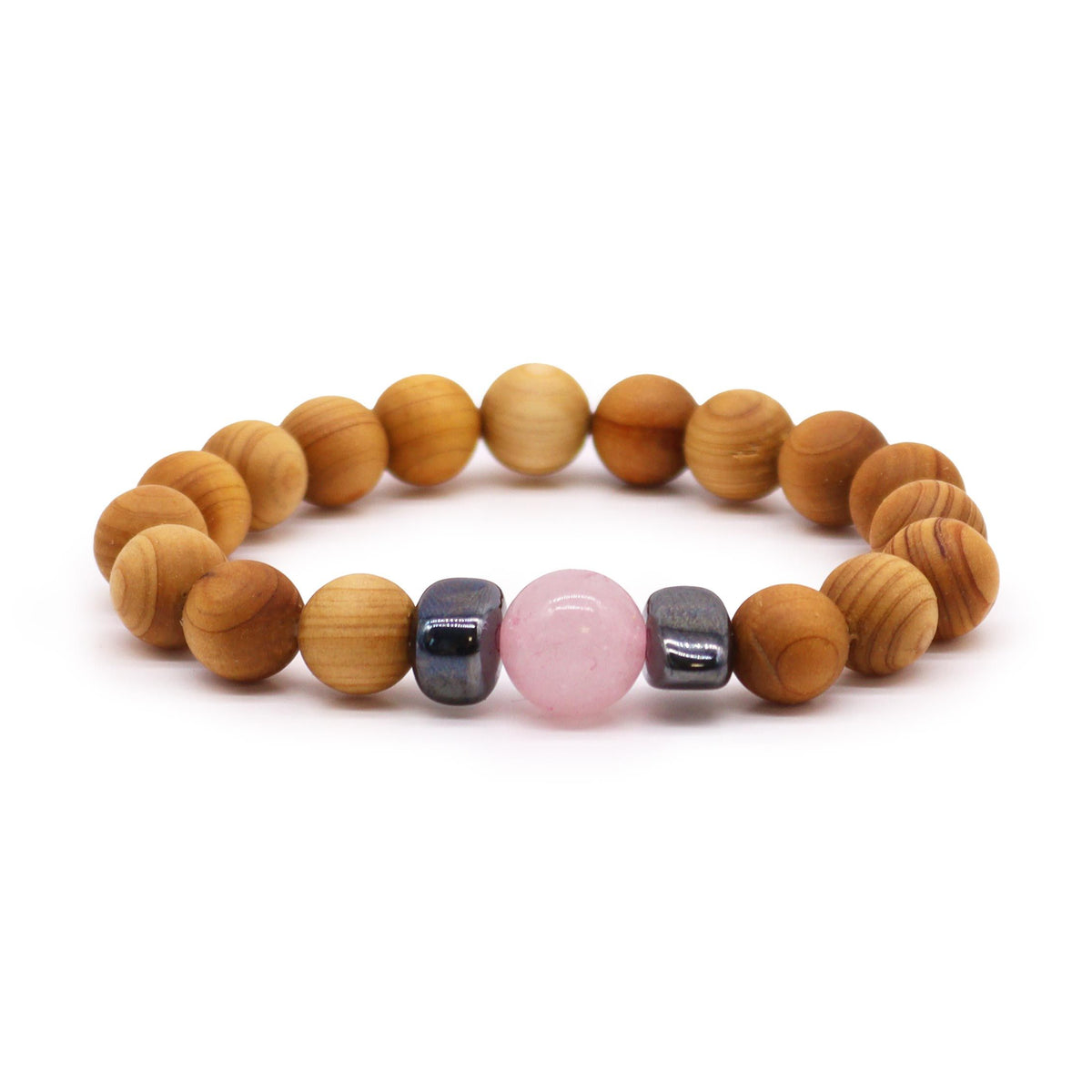 Pulsera de Cedro - Chakra del Corazón - Cuarzo Rosa