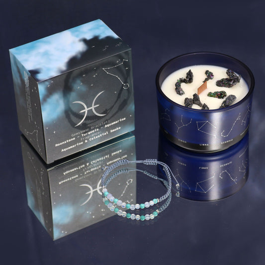 Vela de Cristal del Zodiaco con Pulsera de Piedras Preciosas Signo Piscis
