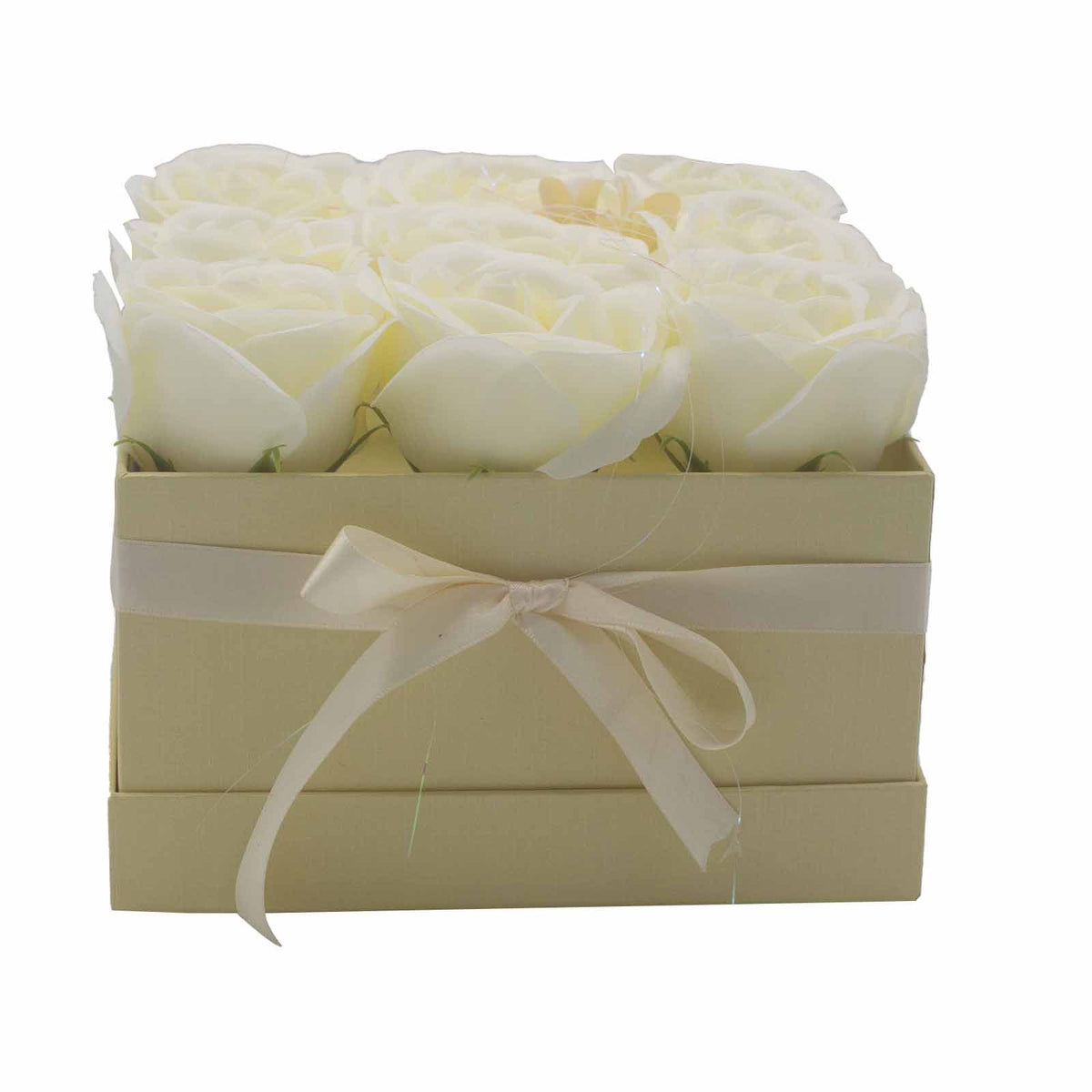 Caja de Regalo Flores de Jabón - 9 Rosas Crema - Cuadrada
