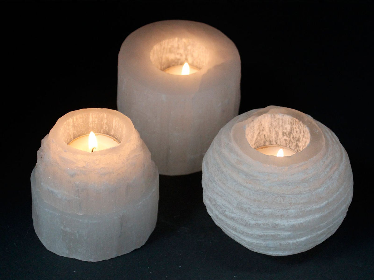 Candelero Selenite Bola de Nieve- 8 cm