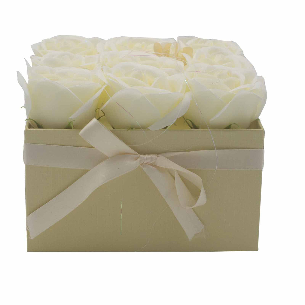 Caja de Regalo Flores de Jabón - 9 Rosas Crema - Cuadrada