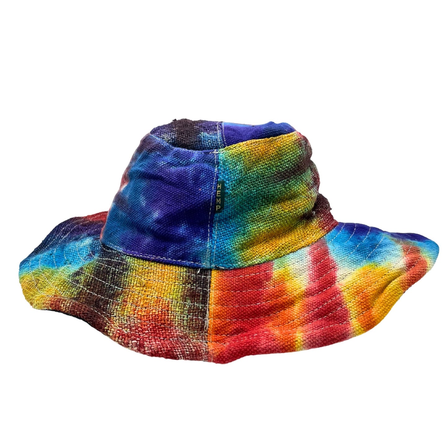 Sombrero Boho de Cáñamo y Algodón con parches y aros Tiedye