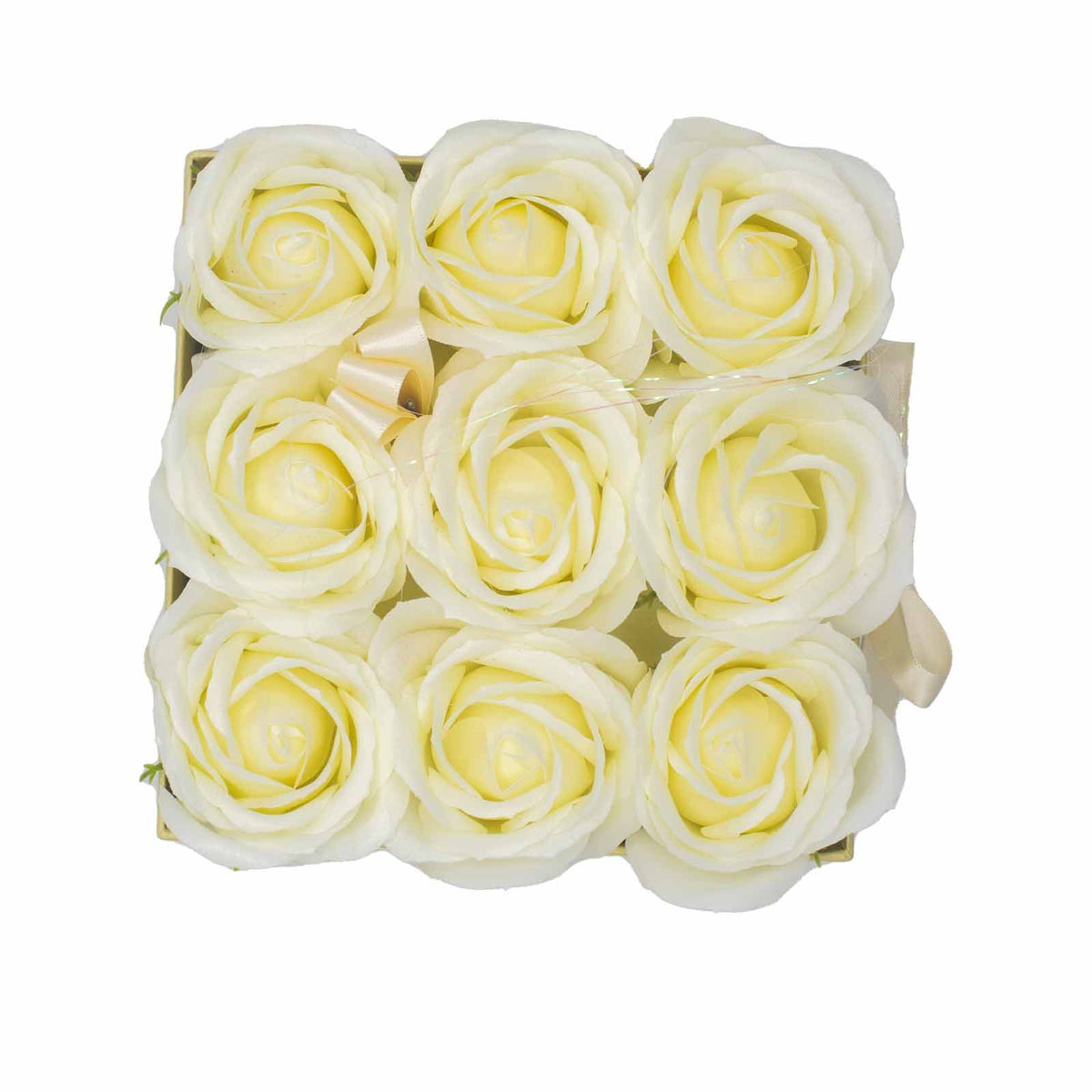 Caja de Regalo Flores de Jabón - 9 Rosas Crema - Cuadrada