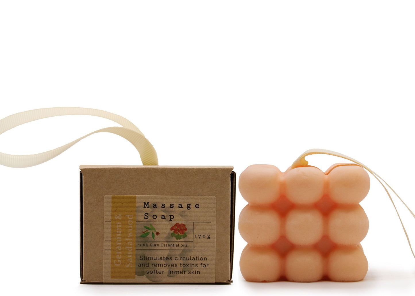 Jabón de Masaje Individual en caja Fragancia a Geranio y Sándalo