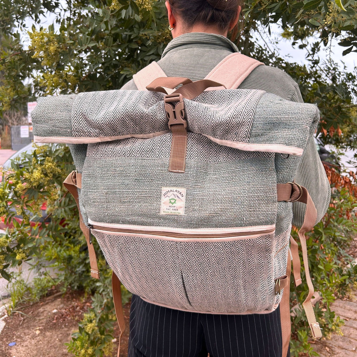 Mochila Enrollable de Trekking de Cáñamo - Salvia