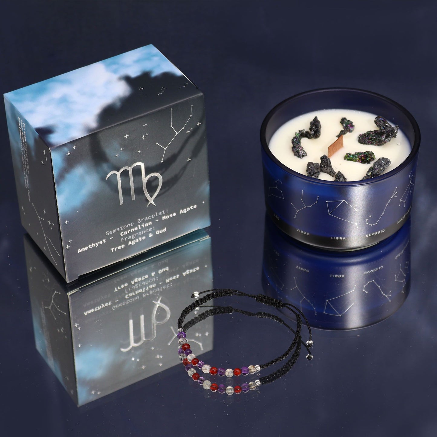 Vela de Cristal del Zodiaco con Pulsera de Piedras Preciosas Signo Virgo