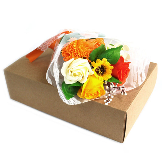 Bouquet de Flores de Jabón en Caja de Color Naranja