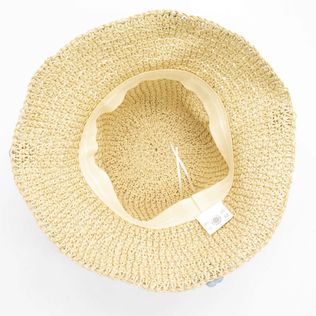 Nomad Sari Sombrero de Paja de Ala Blanda para el Sol - Flores Beige y Azules