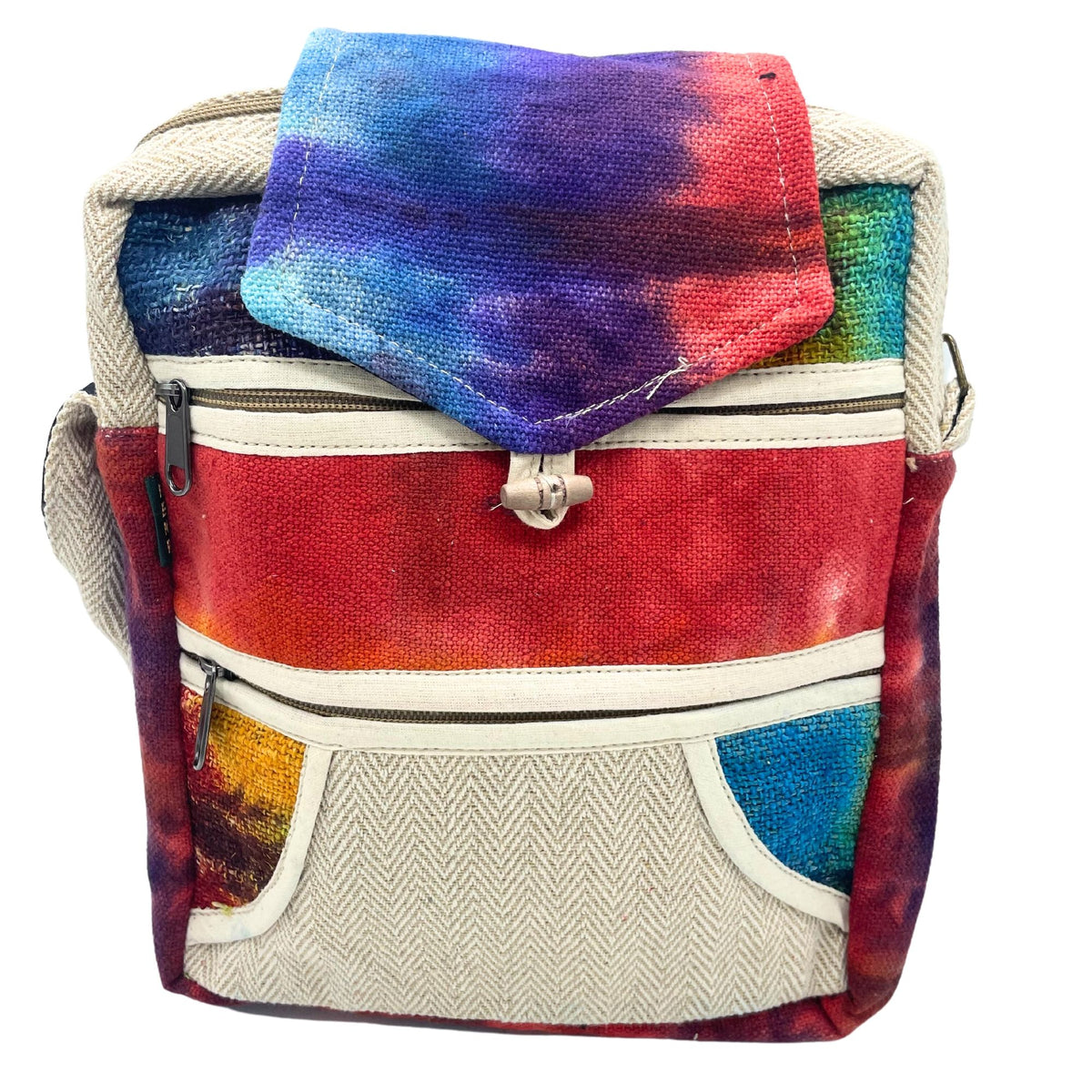 Bolso Bandolera de Cáñamo Teñido - 2 Cremalleras y Solapa