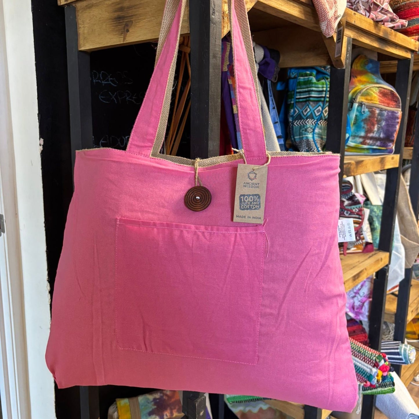 Bolso Grande Reversible de Yute y Algodón Rosa