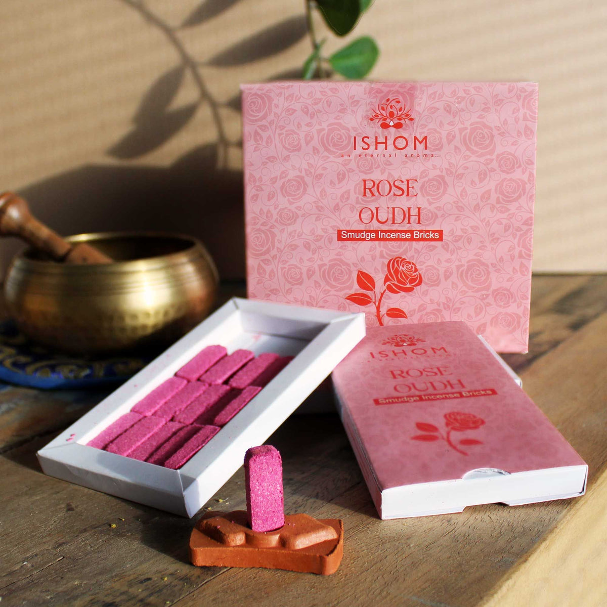 Pack de 15 Ladrillos de Incienso Natural con Quemador – Madera de Rosa