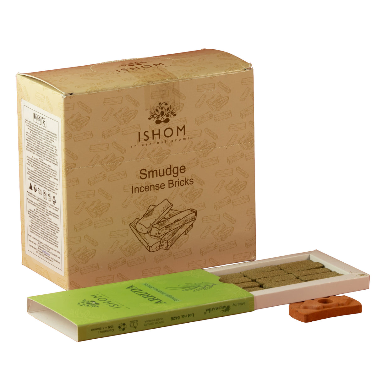Incienso en bloques Natural de Ruda con Quemador – Pack de 15