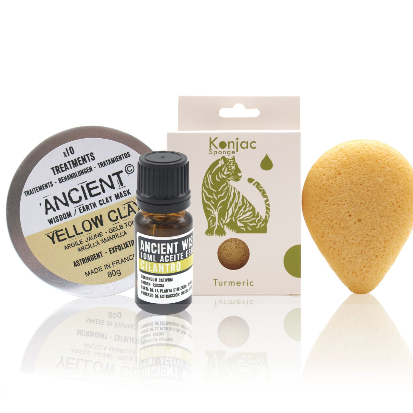 Pack Ritual Facial Revitalizante – Konjac Cúrcuma, Arcilla Amarilla y Aceite Esencial de Cilantro