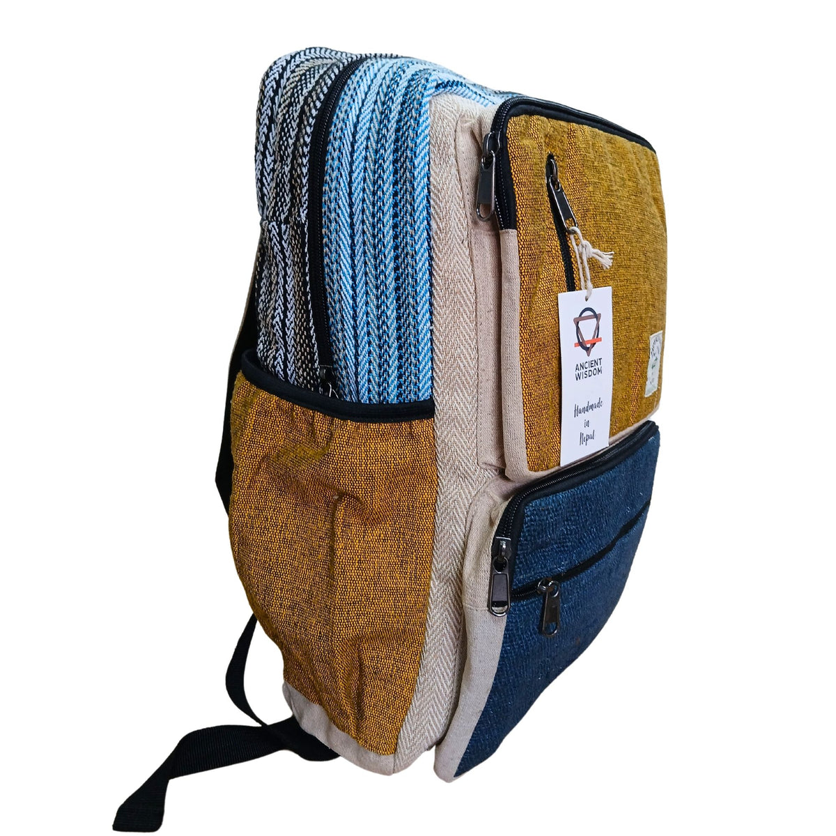 Mochila Grande de Cáñamo - Verde Azulado y Cúrcuma