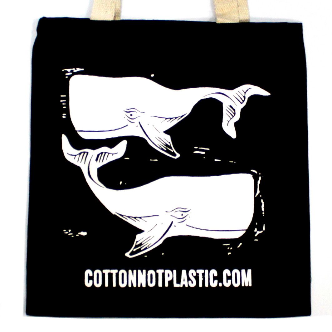 Bolsa de Algodón Grande Negra 8 oz 38 × 42 cm - Ballenas Blancas