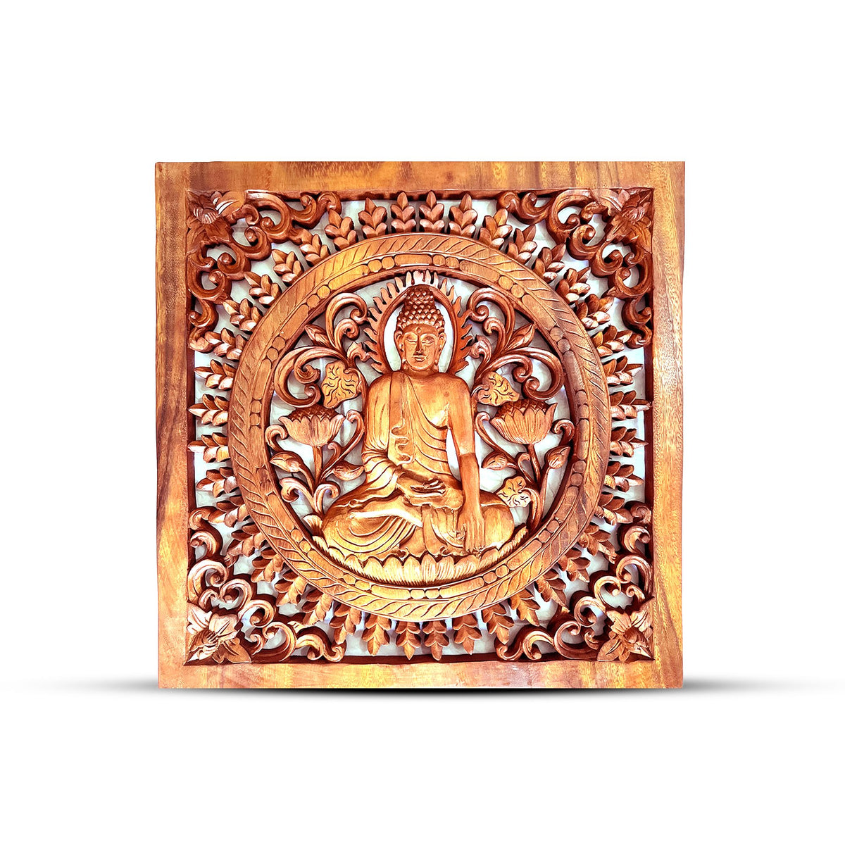 Panel Decorativo Cuadrado de Madera - Buda 40 × 40 cm