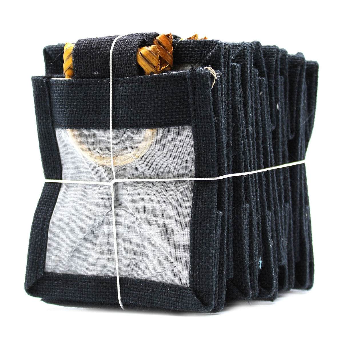 Bolsa de Regalo de Yute y Algodón Negra con Ventana