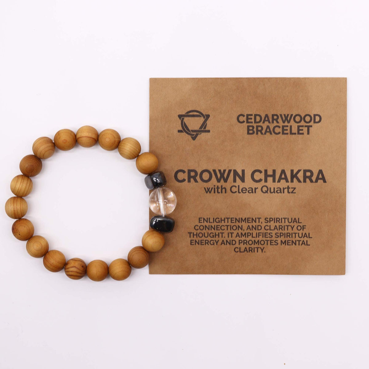 Pulsera de Cedro - Chakra Corona - Cuarzo Transparente