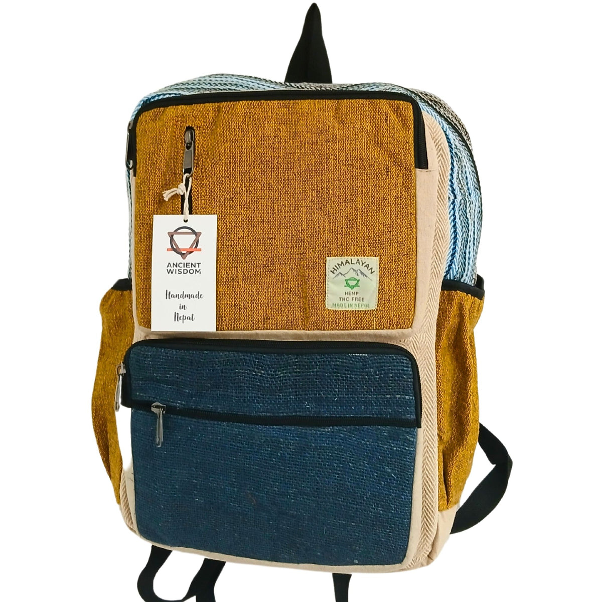 Mochila Grande de Cáñamo - Verde Azulado y Cúrcuma