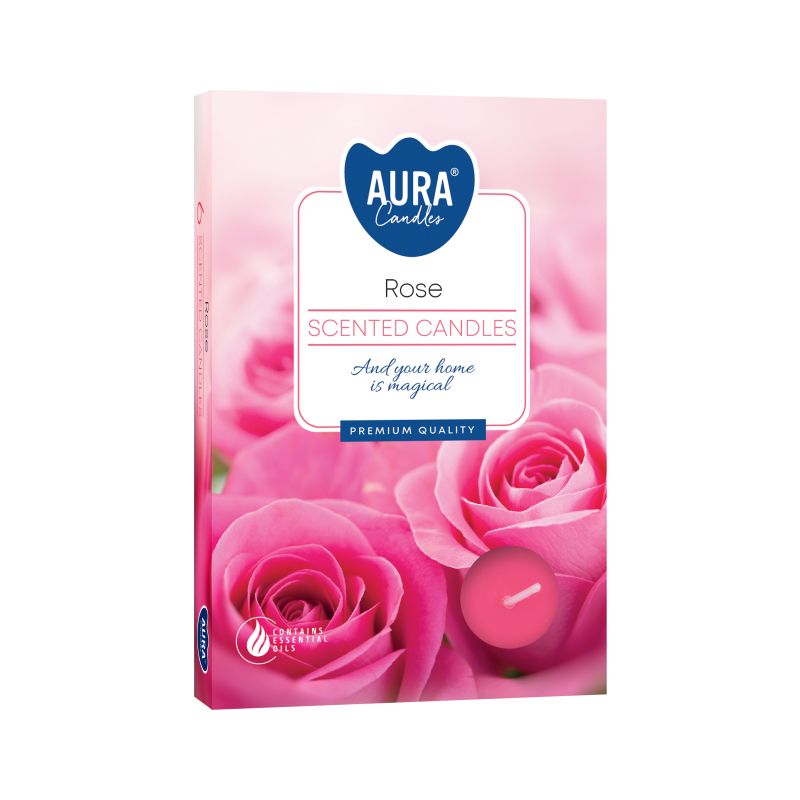 Caja de 6 Velas Perfumadas Aura con Fragancia a Rose