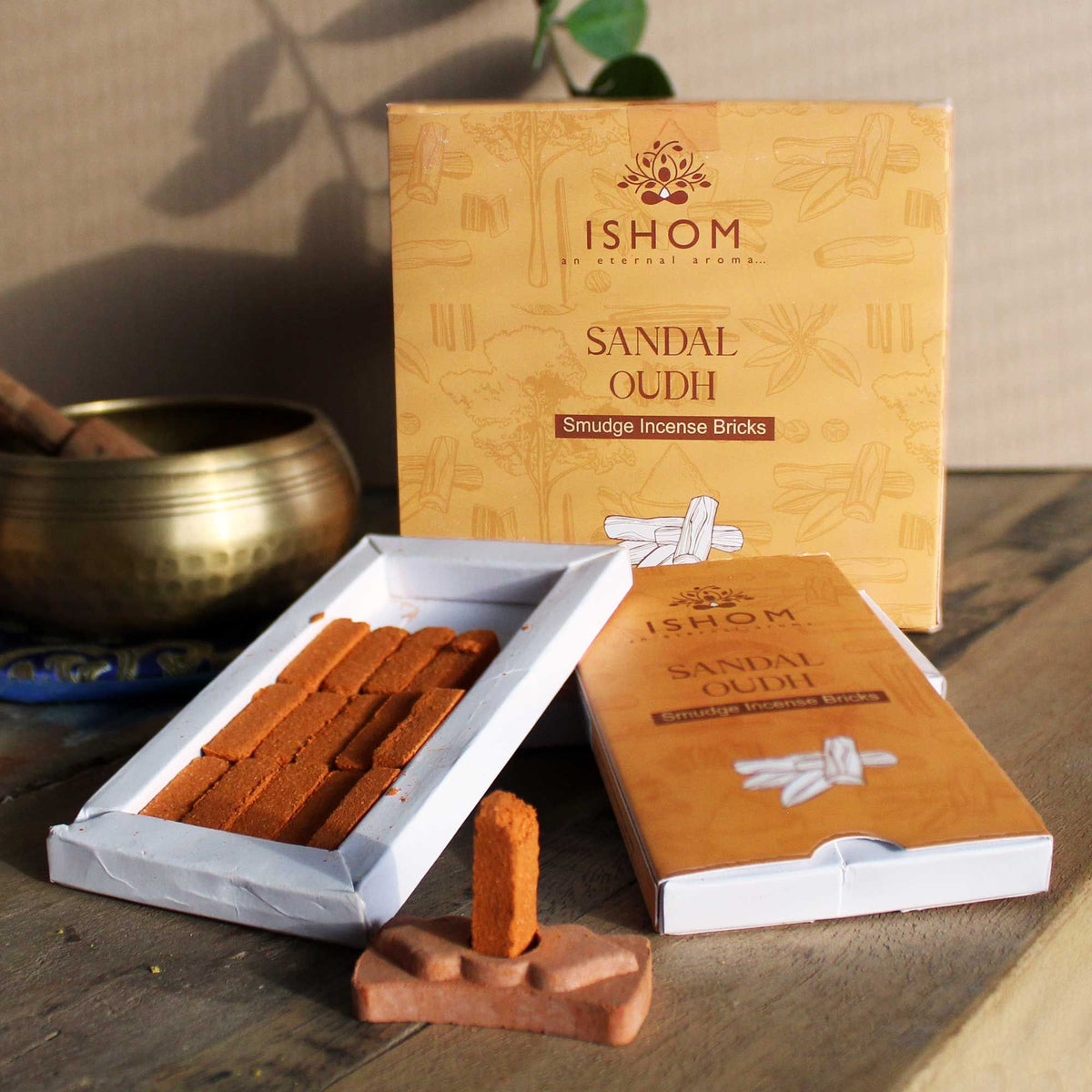 Pack de 15 Ladrillos de Incienso Natural con Quemador – Sándalo