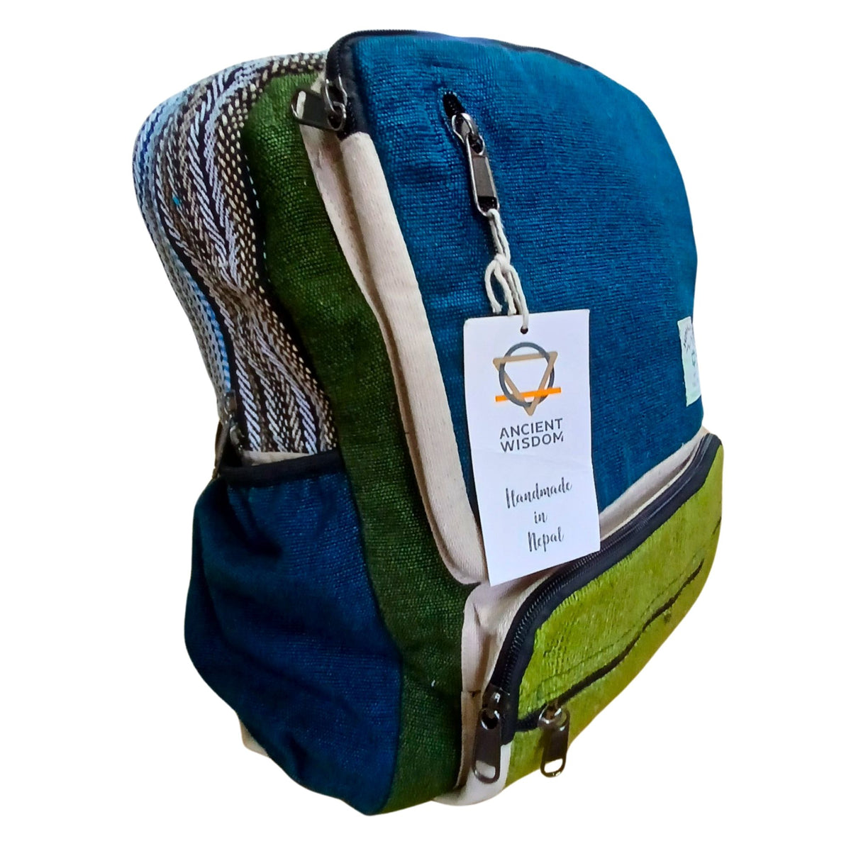 Mochila Grande de Cáñamo - Verde Azulado y Salvia