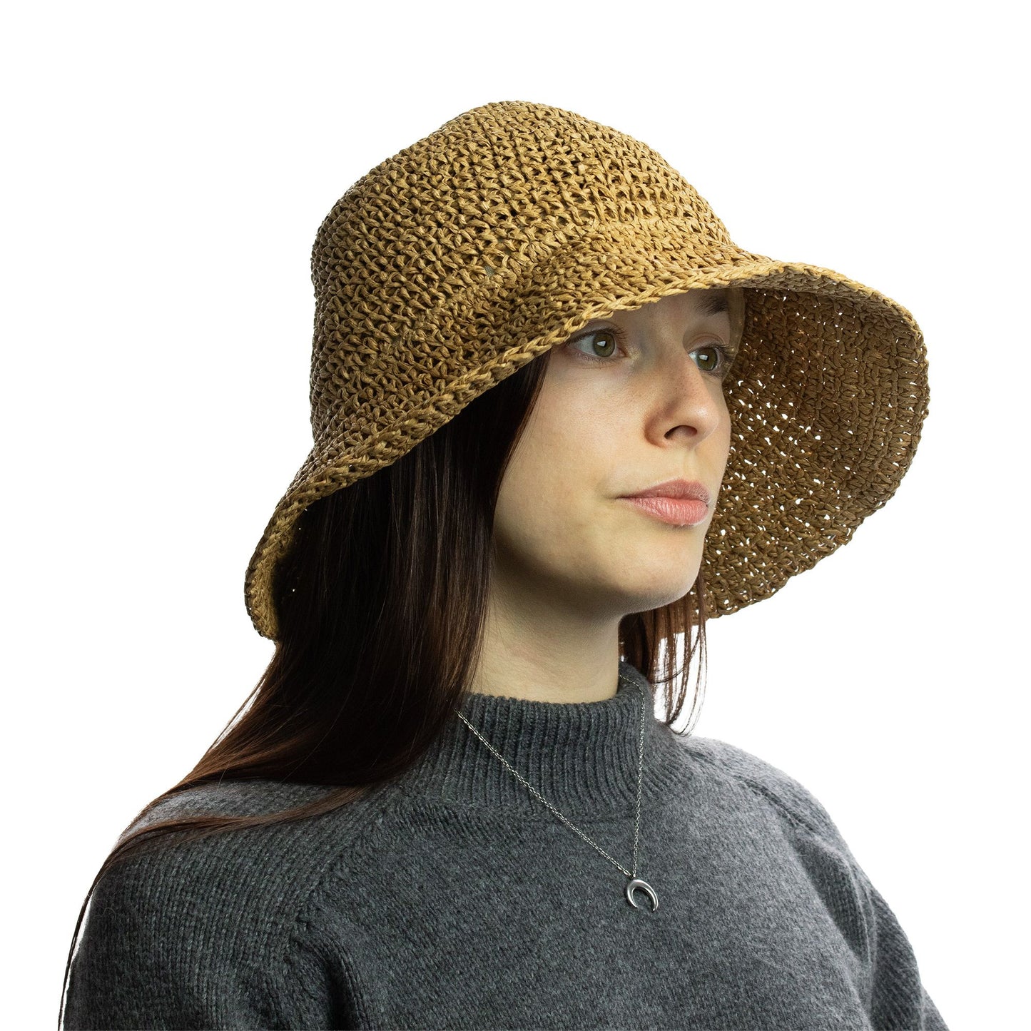 Nomad Sari Sombrero de Sol de Paja con Ala Flexible - Café Natural