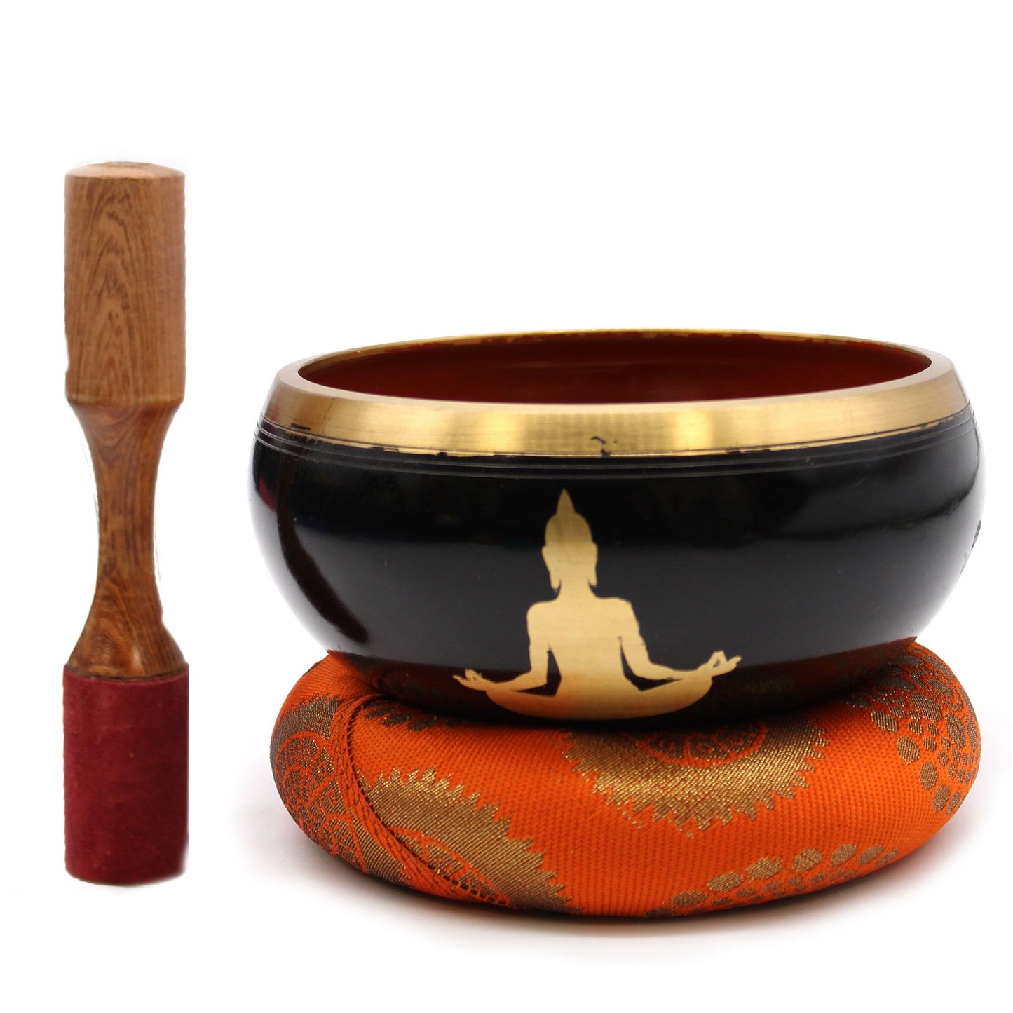 Cuenco Tibetano Grande Negro/Naranja con Imagen de Buddha (14cm)