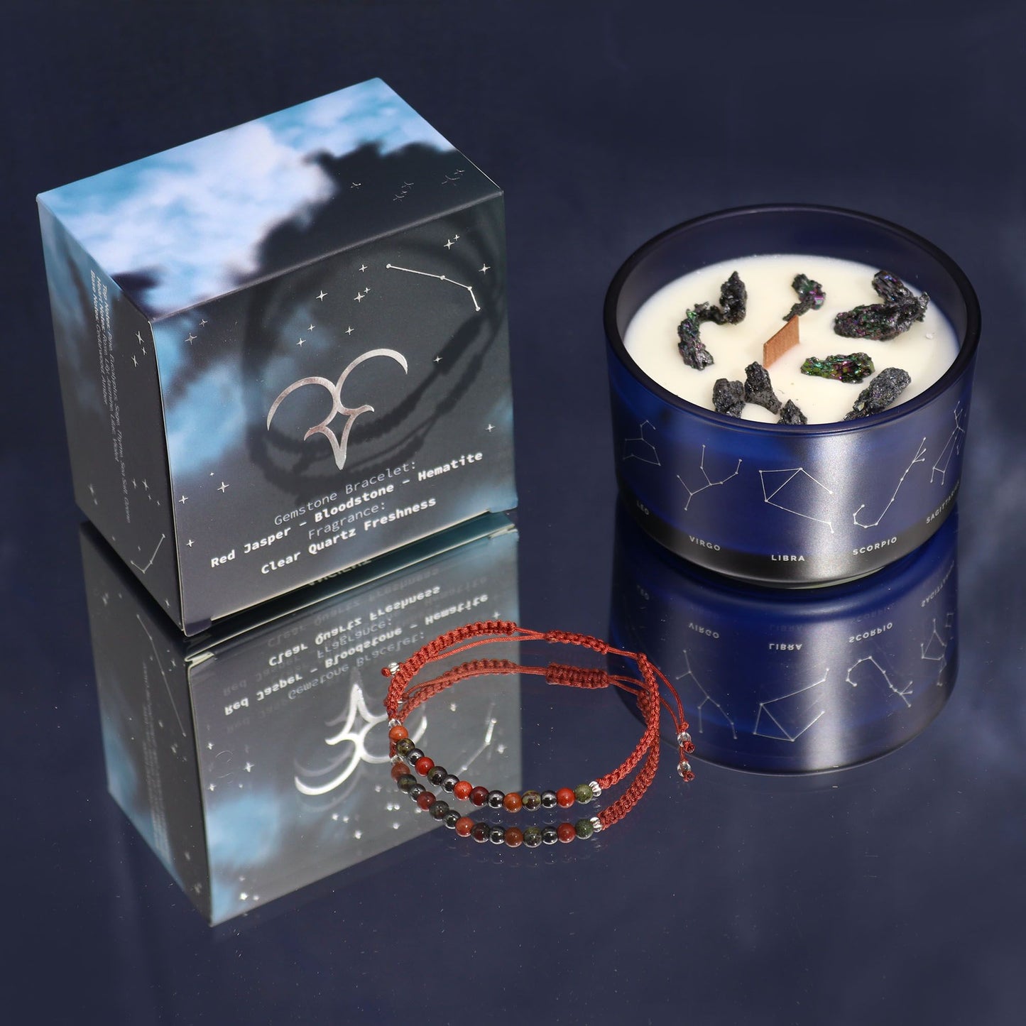Vela de Cristal del Zodiaco con Pulsera de Piedras Preciosas Signo Aries