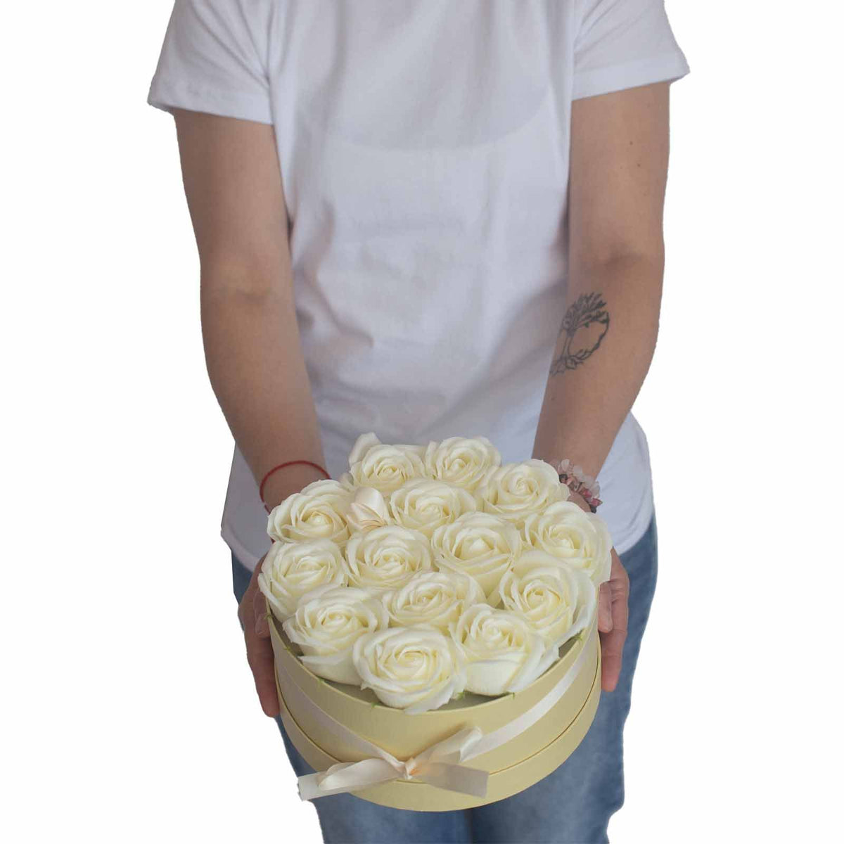 Caja de Regalo Flores de Jabón - 9 Rosas Crema - Cuadrada