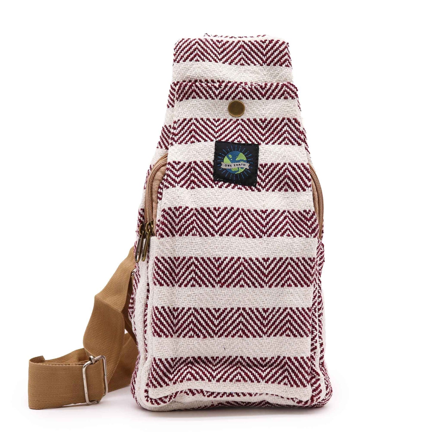 Bolso Bandolera de Algodón Natural en Burdeos y Blanco