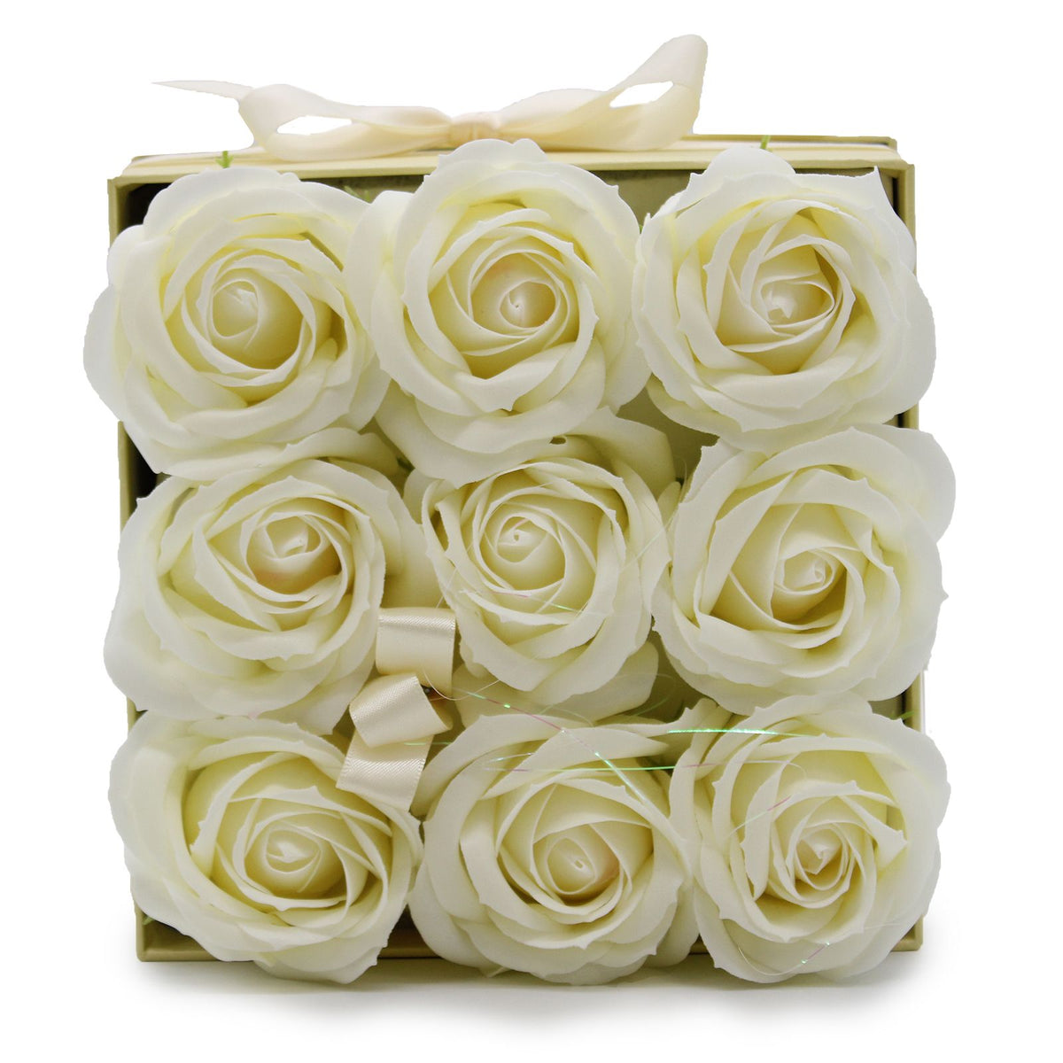 Caja de Regalo Flores de Jabón - 9 Rosas Crema - Cuadrada