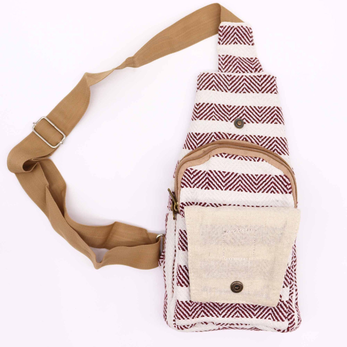 Bolso Bandolera de Algodón Natural en Burdeos y Blanco