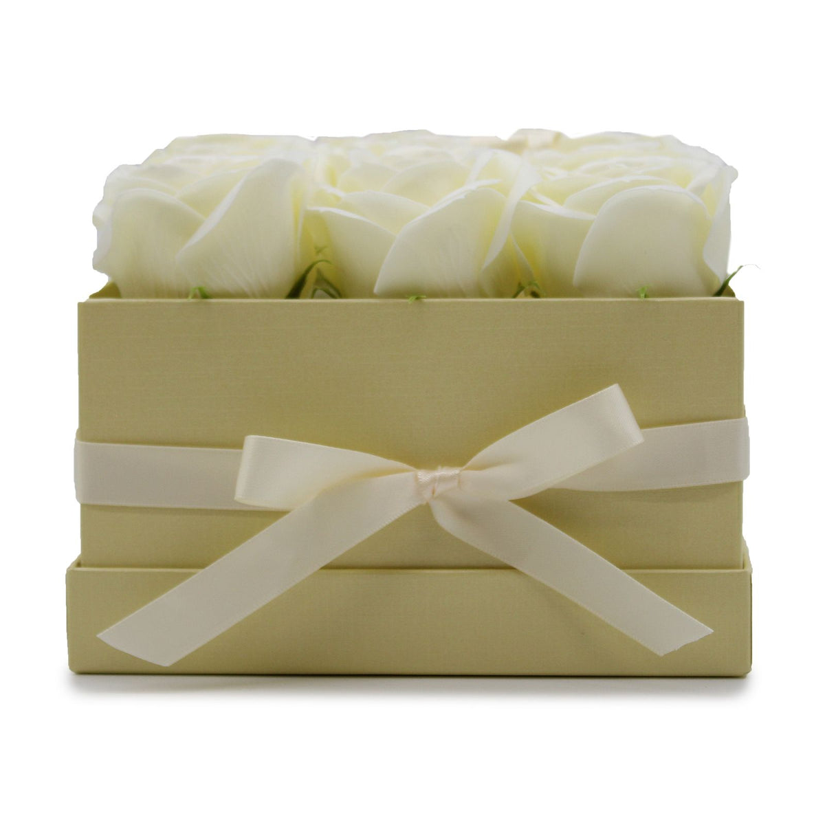 Caja de Regalo Flores de Jabón - 9 Rosas Crema - Cuadrada