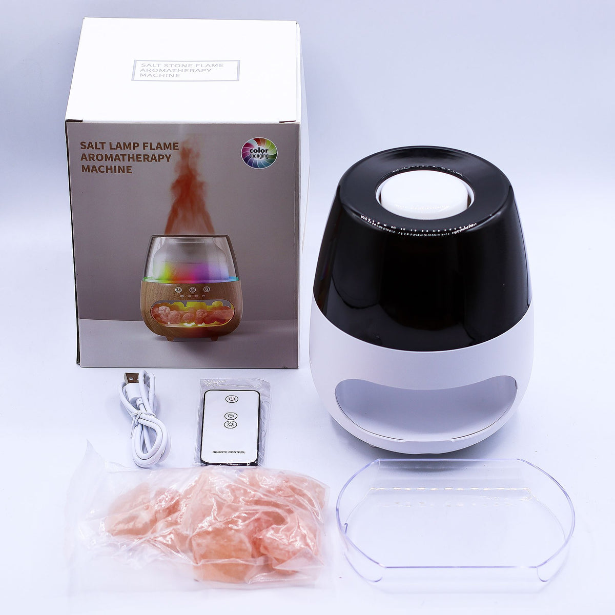 Difusor de aroma con efecto de llama de piedra de sal - USB blanco - Cambio de color y temporizador
