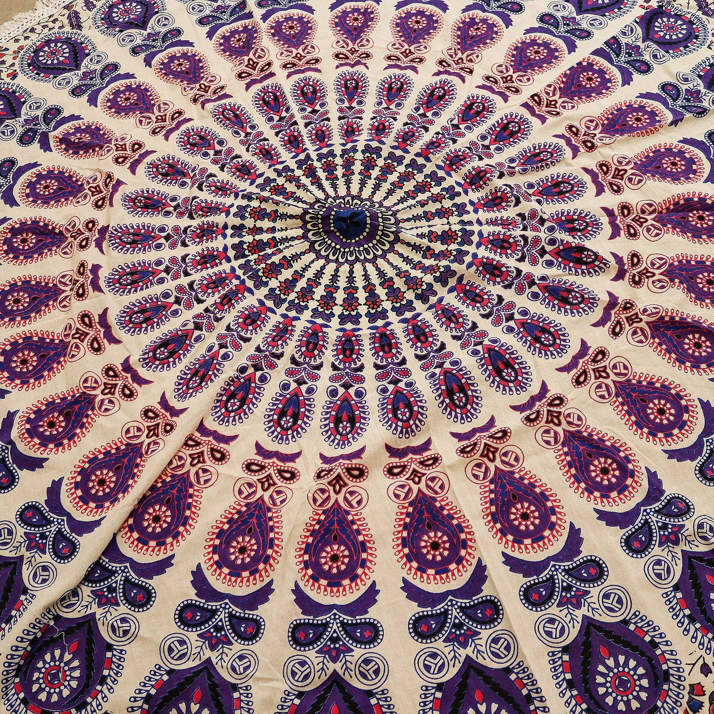 Pequeño Mandala Redondo de Algodón (130 cm) - Púrpuras del pavo real