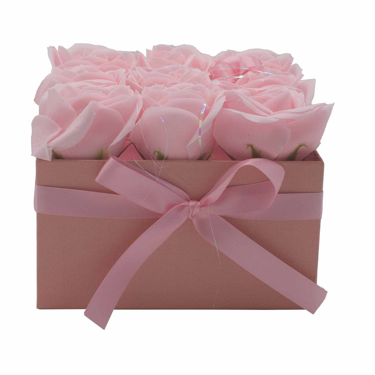 Caja de Regalo Flores de Jabón - 9 Rosas Rosas - Cuadrada