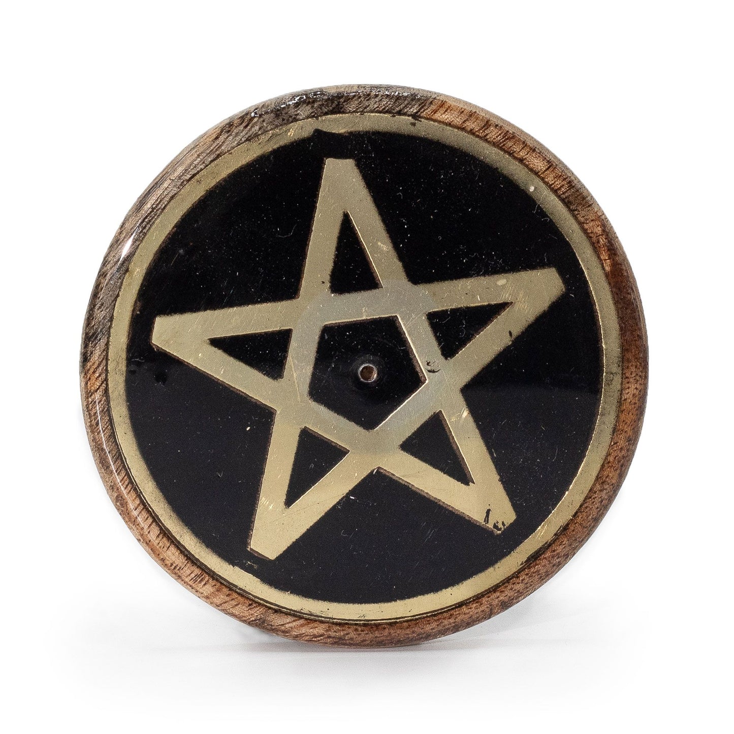 Portaincienzo en Forma de Disco Hamsa en Madera de Mango con Pentágono