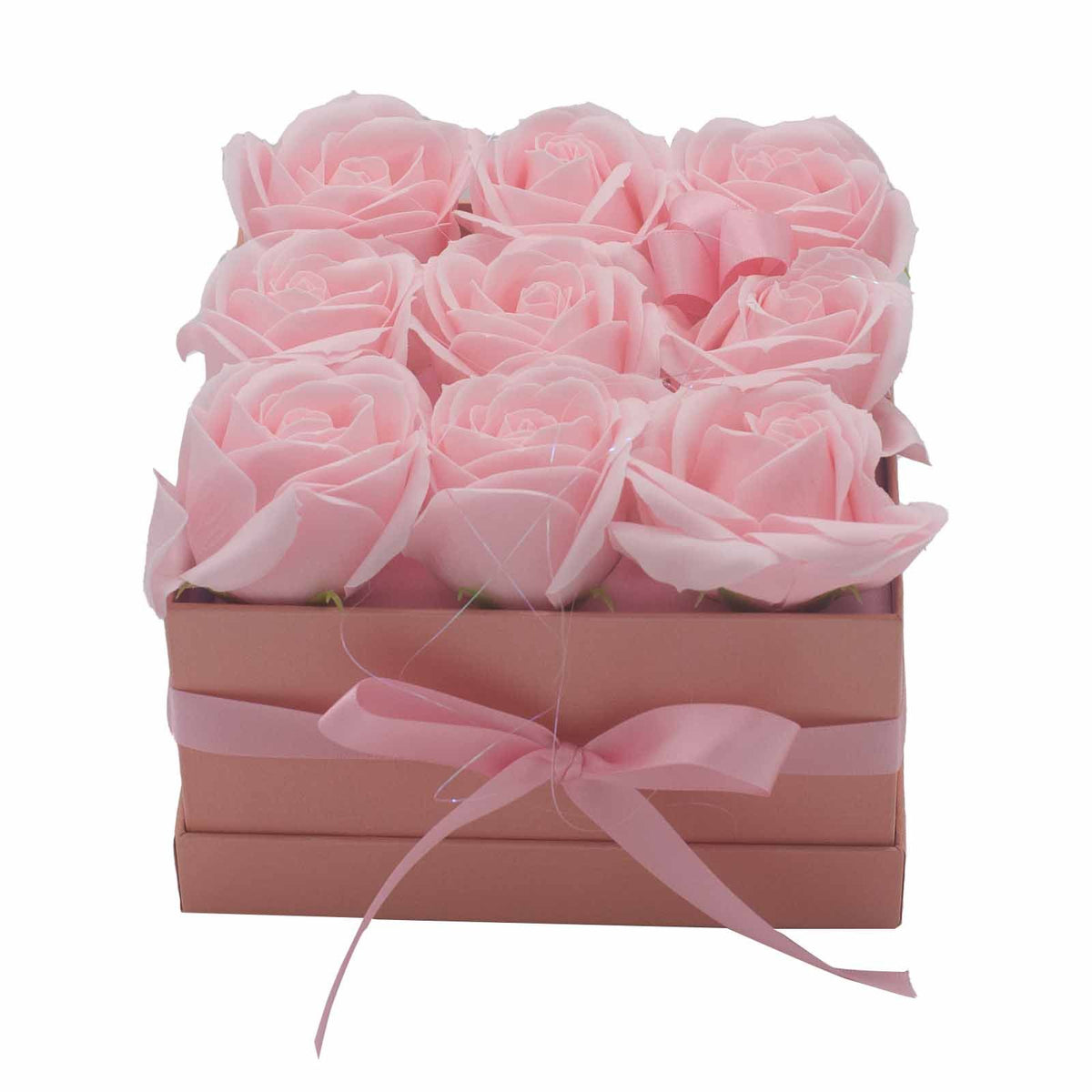 Caja de Regalo Flores de Jabón - 9 Rosas Rosas - Cuadrada
